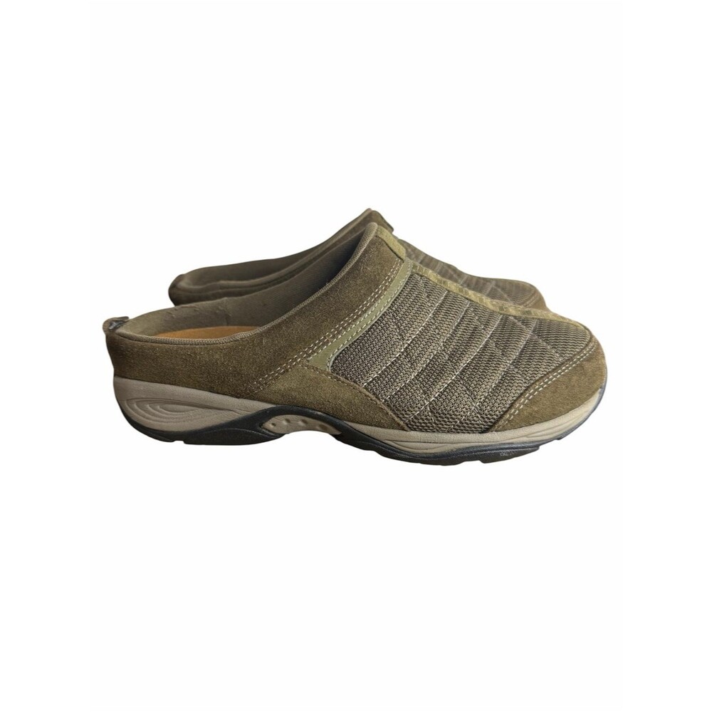 Easy Spirit EZTime Mule Slip-on Walking Sneakers size 7 Olive Green Mesh Suede